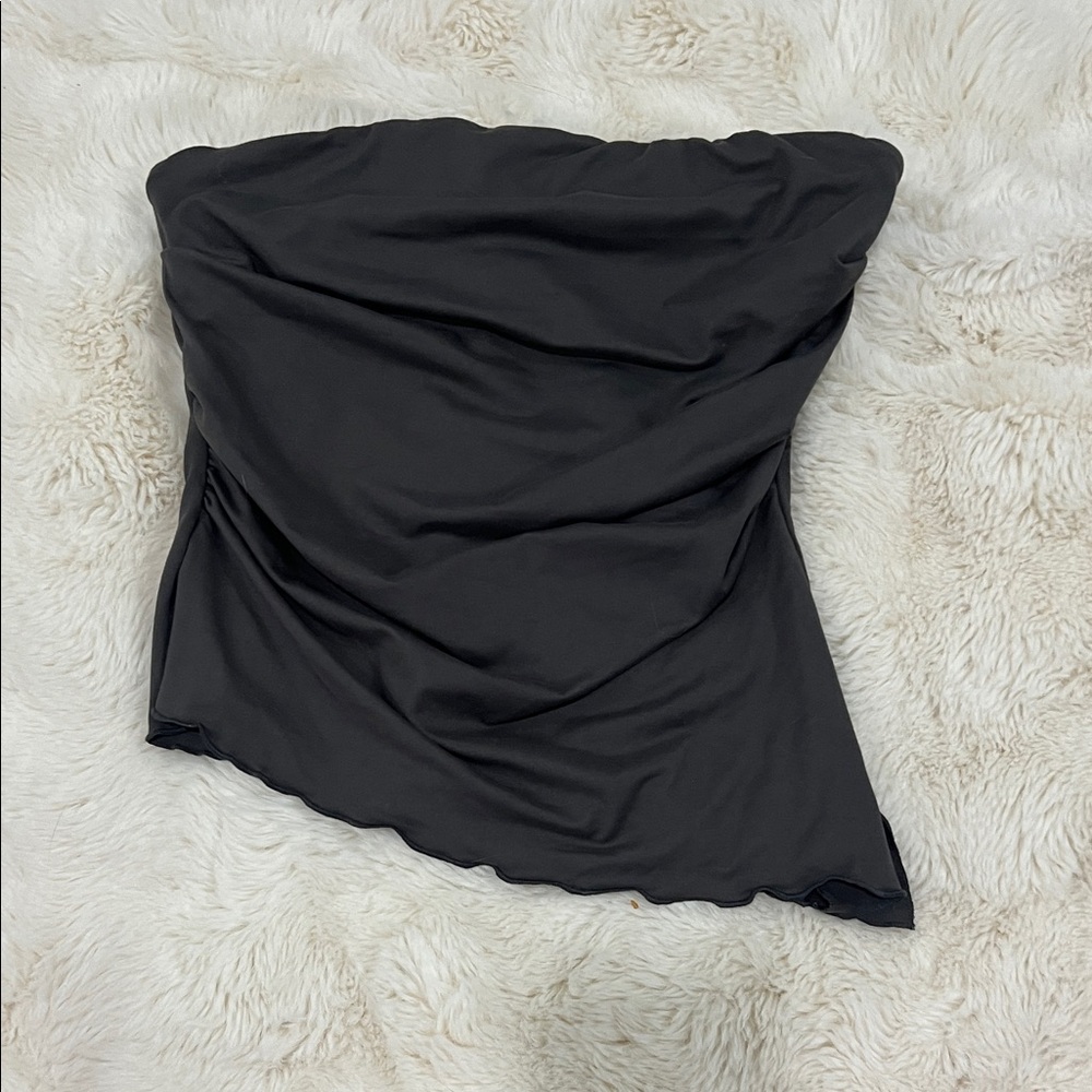 SHEIN Black Asymmetrical Strapless Top (Tube Top)
